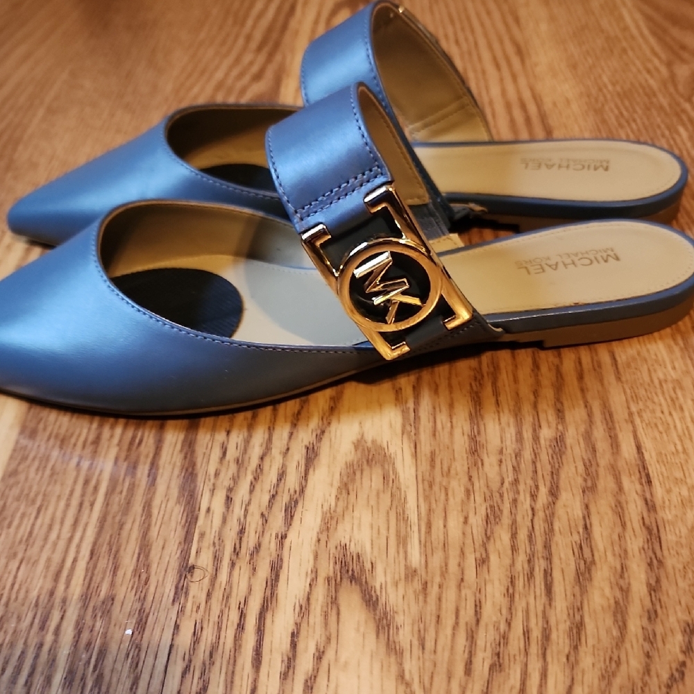 Michael Kors Gold Accent Blue Mules